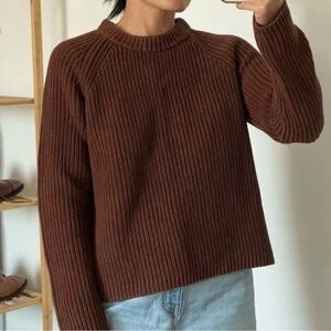 Old Money Classic Ribbed 100% Organic Cotton Fisherman Crewneck Sweater - Brown